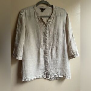 Tommy Bahama 100% linen peasant blouse size S semi sheer boho grandma granola